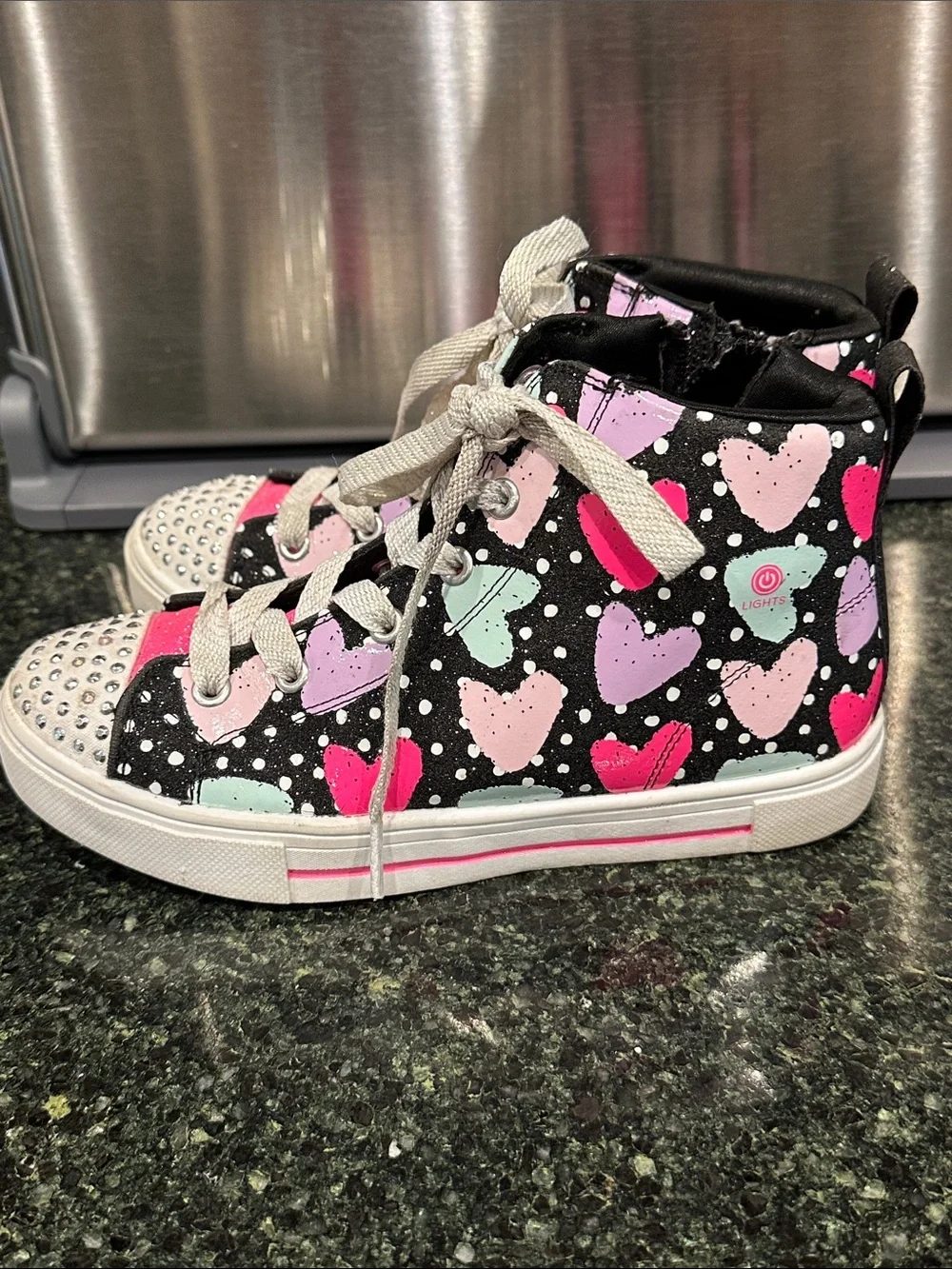 Skechers TWINkLE TOES girls heart high top sneakers light up shoes sz 3